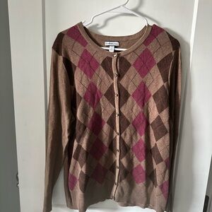 Croft & Barrow Women's Argyle 1X Cardigan - Tan and Purple